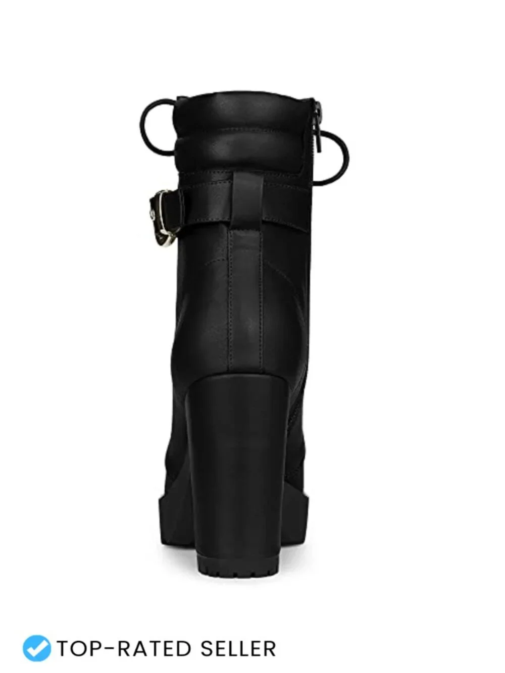 Faux Leather Platform Ankle Boots Lace Up Block Heels Combat Boots